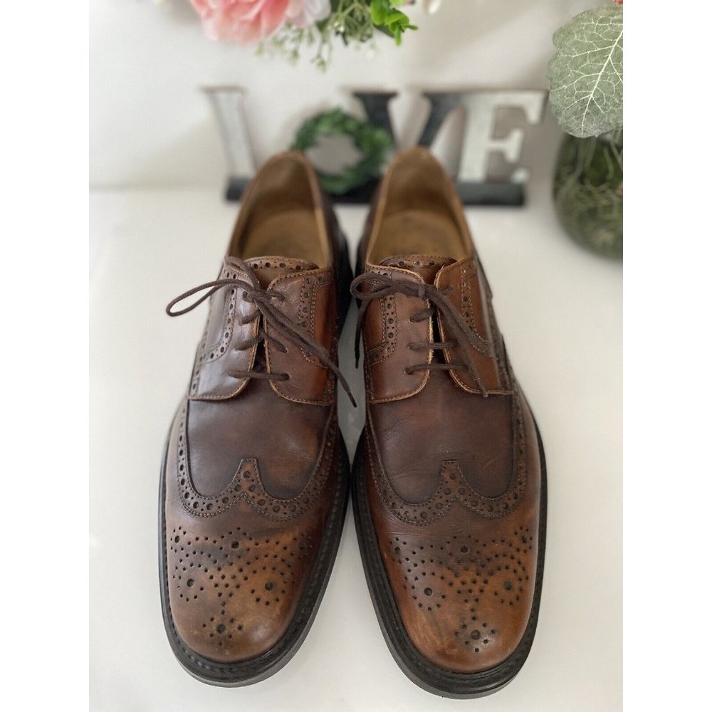 Johnston & Murphy Mens Wing Tip Oxford Shoes Distressed Brown Sz 9M From Italy‎